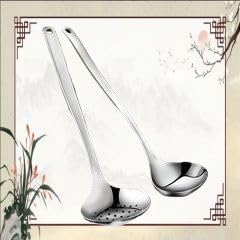 316不锈钢汤勺漏勺套装家用长柄大号盛汤火锅加厚专用勺子 Stainless Steel Long handled soup spoons，Spoons,Meal spoon 小(1piece) Household Cleaning，Kitchen Storage Essentials