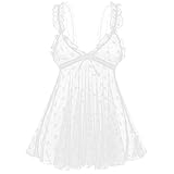 HOTSO Lace Babydoll Ruffle Lingerie for Women Sexy Mini Mesh Dress Chemise Nightgown Sheer See Through Wedding Nightie (White)