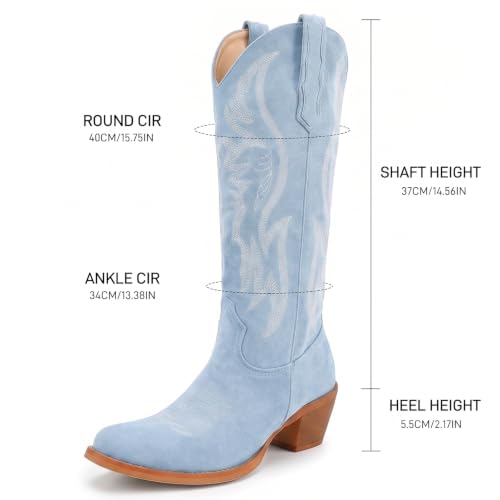 Image of Women's Mid Calf Cowboy Boots Western Pointed Toe Embroidered Boots