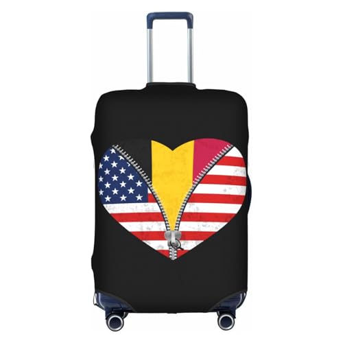 Travel Luggage Cover Heart America Flag And Belgium Flag Fashion Washable Baggage Suitcase Protector Fit For Luggage X-Large
