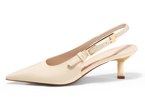 Image of Coutgo Womens Slingback Kitten Heels Closed Pointed Toe Pumps Buckle Strap Wedding Party Dress Shoes