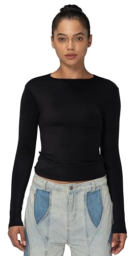 Sunzel Long Sleeve T Shirts for Women with Crew Neck, Double Lined Tops Slim Fit Basic Tee, Casual Undershirt Outfits3