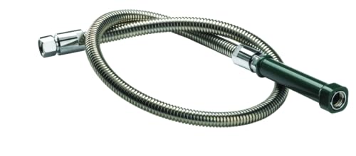 FSE 373-KR-21-136L Royal Series Pre-Rinse Hose, 96 Inch Flexible Stainless Steel Replacement Hose with Grip, Corrugated Exterior, Reinforced Inner Tube, Swivel Fitting, Silver