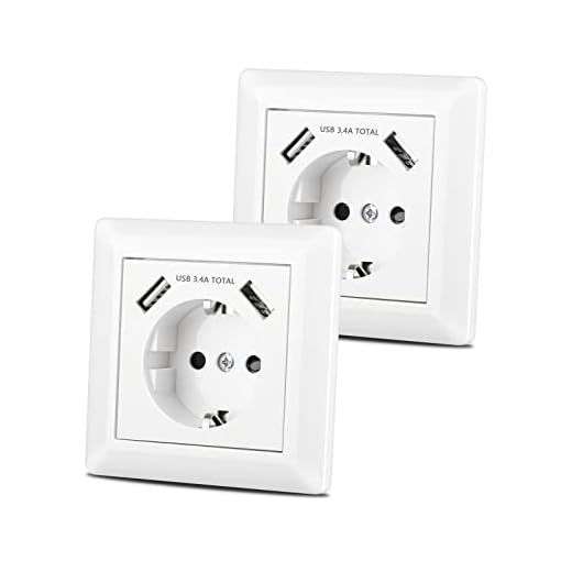 2 X USB Steckdose Unterputz System 55 Reinweiß Glänzend Weiß Passent in Standard Unterputzdose, Schutzkontakt Schuko Wandsteckdose für USB Anschluss Smartphone MP3 Tablette