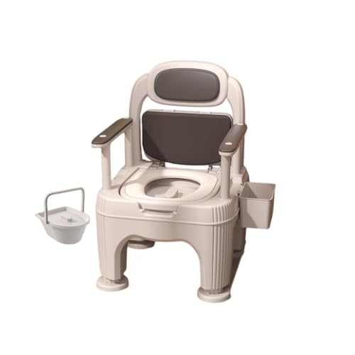 ポータブルトイレ 介護用 簡易トイレ 調節肘掛け トイレ椅子 転倒防止 座席高さ37〜52cm無段階調整 高齢者 介護用トイレ 寝室 防災グッズ 非常用 トイレ 介護用品 (カーキ,A)