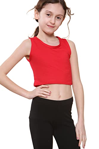 Loxdonz Girl's Kids Basic Crop Tank Tops Sleeveless Racerback Muscle Crop Tank Vest Top (7-8 Years, Red) #TOP6