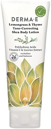 DERMA-E Lemongrass and Thyme Tone-Correcting Shea Body Lotion – Vegan Vitamin C, Licorice and Vitamin E Body Moisturizer for Dry Skin – Intensive Therapy Moisturizing Cream, 8 oz