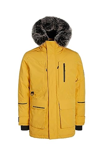 Parka longue à capuche chaude grise et jaune JACK & JONES contre le froid