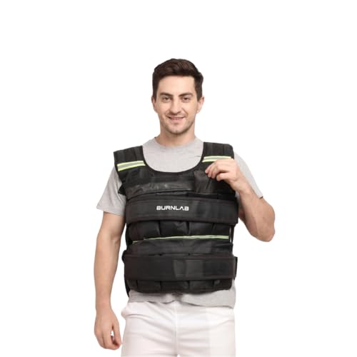 Burnlab Fitness Adjustable Weighted Vest Jacket for Men & Women – Workout Weight Vest for Cross-Training, Cardio & Strength – Removable Sand Weights (Black, 20KGS)