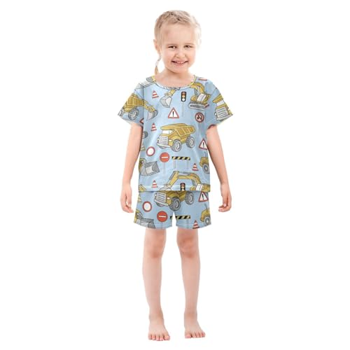 Pajama Short Sets Construction Trucks Soft Cotton Summer Sleepwear 2 Piece PJS Size 5-14T4