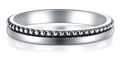 BORUO 925 Sterling Silver Ring High Polish Thin Beaded Bali Stackable Tarnish Resistant Engagement Wedding Band 2mm Ring 4-122