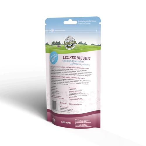 Bellfor Gefriergetrocknete Grönlandgarnelen – 35 g – Getreidefreie Leckerli für Hunde, Unterstützt die Verdauung, Reich an Hochwertigem Protein