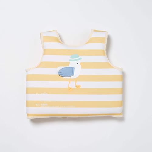 SUNNYLiFE Swim Vest - Constructed with Neoprene Plus a Secure Front Zip and Develop Water Confidence. | Toddler Swim Vest (Sammy The Seagull | Mustard Stripe, 3-6)