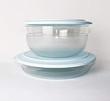  Tafelperle TUPPERWARE Set 3,5L + 2,0L flach Hellblau/Transparent Servierschüssel, Schüssel + Geschenk 1,2L Kühle Ecke