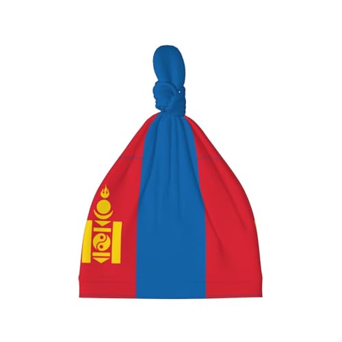 Newborn Baby Hat, Mongolian Flag Print Soft Top Knot Beanie Cap, Cute Baby Headwear for 0-6 Months Black