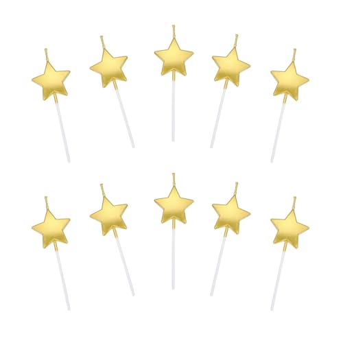 SinChic Velas de Cumpleaños en Forma Estrella,10 PCS Velas únicas para Decorar Pastel de Fiesta di Cumpleaños y Bodas,Velas Decorativas para Decoración un Tarta Gold