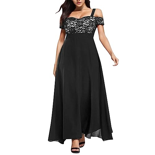 Generisch - Generisch 2025 - Frauen Plus Größe Kalte Schulter Spitze Maxi Abendkleid Prinzessinnen Kleider Damen (Black, XXXXL)