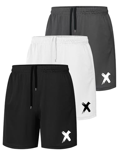 RUIZEHONG 3er-Pack Sporthose Herren mit Taschen und Elastischem Trocknende Tennis Jogginghose Shorts für Herren Laufhose