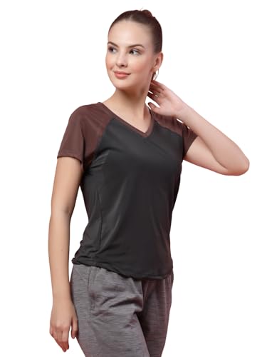 Image of UZARUS Women's V-Neck Regular Fit Gym T-Shirt | Soft Lightweight & Stretchable Fabric | Activewear Top for Workout Yoga Running Exercise Casual Wear