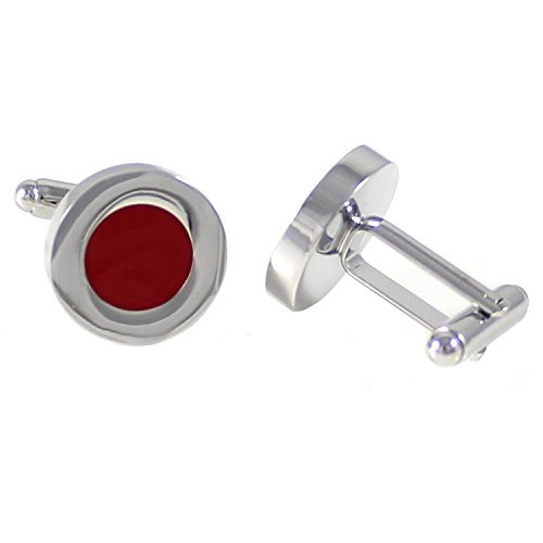 Mancuernilla redonda esmaltada roja con baño de rodio miniatura 3