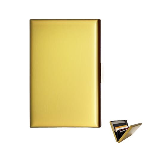 Stainless Steel Metal Wallet -Business Card Holder Wallet, Slim Metal Case for Men & Women, Purse Name Card Holder, Buckle Style Shut, Golden