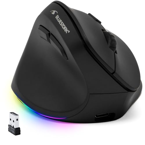 Bluestork - Ratón Ergonómico 800-2400DPI - 6 Botones LED RGB - Raton ergonomico Inalámbrico Prevención del Síndrome del...
