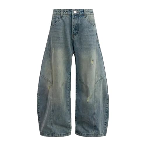 Men's New Vintage Denim Jeans, Casual Ripped Design, Loose Fit Wide Leg Trousers
