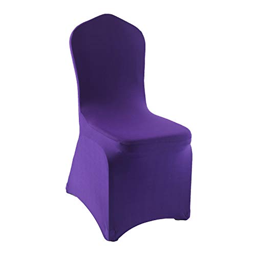 Welmatch Dark Purple Spandex Chair Covers - 12 pcs Wedding Party Dining Scuba