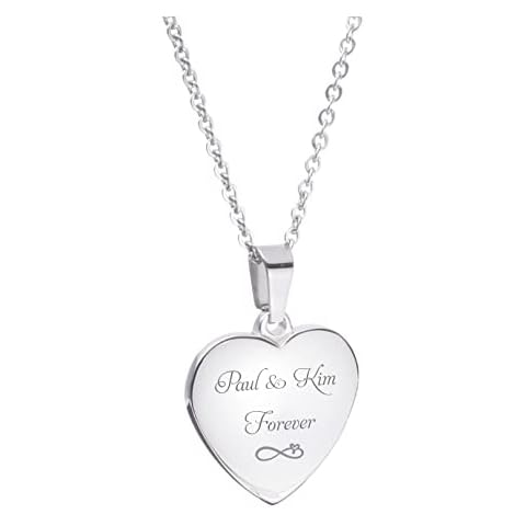 Personalized Silver Heart Necklace Pendant Custom Engraved Free Cover