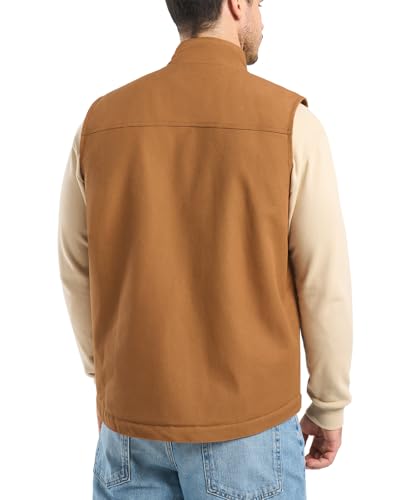 HISEA Men's Washed Duck Sherpa-Lined Vest, Mens Loose Fit Winter Insulated Canvas Workwear Mock-Neck Vest2