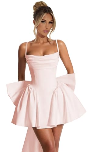 Satin Homecoming Dresses for Teens with Bow Cowl Neck Corset Cocktail Party Gown Aline Ball Gowns
