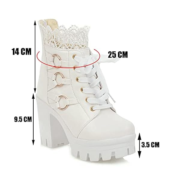 Damesplatform Ankle Boots Lace Up Block Heel Combat Boots Round Toe herfst winter lolita cosplay laarsjes,Wit,34 EU