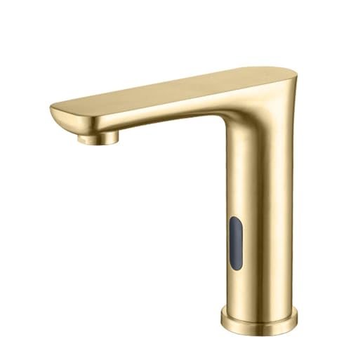 XJTNLB Robinet Sans Contact Mitigeur Salle de Bain Or Brossé Robinet Lavabo Automatique Pile Mitigeur Lavabo Chaud et Froid