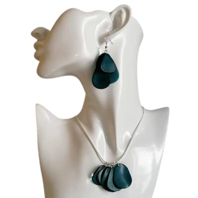 Parure noix de Tagua bleu-vert