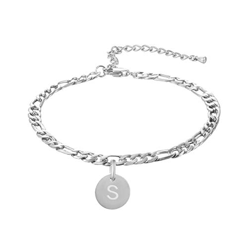Fosir 18K Gold Plated Stainless Steel Figaro Chain Anklet For Women Girls Initial Ankle Bracelets #TOP1
