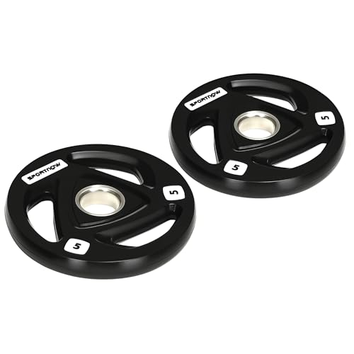 SPORTNOW Set di 2 Dischi Pesi 2x5kg in Acciaio con Rivestimento in Gomma, Foro Ø5cm per Bilanciere e Impugnature per Uso Manuale