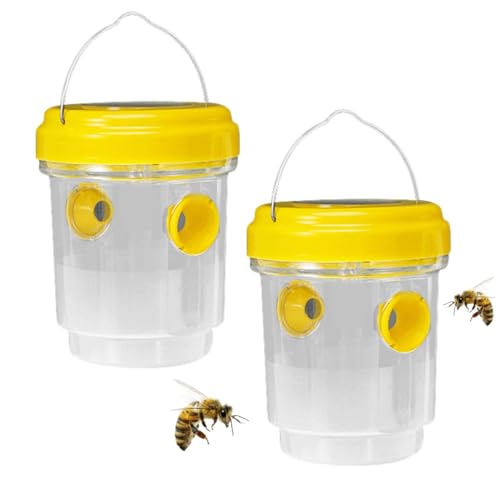 Trampa Colgante para avispones para Exteriores, Kit de Trampa para Avispas y avispones con Botella de plástico para el Control de Mosquitos, Moscas y jejenes(Yellow,2pcs)