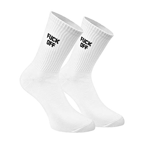 Himozoo Novelty Funny White Sock 100% Cotton FUCK Crew Socks Women Mens Tube Socks Free Size (FUCK OFF)