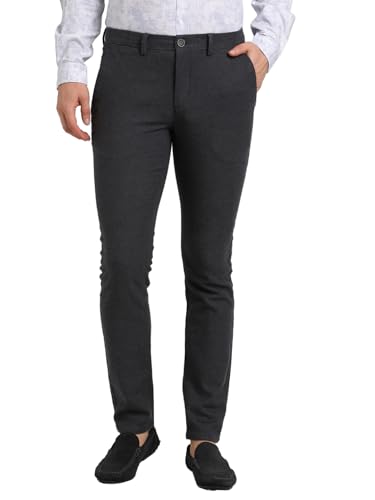 Image of Turtle Men Cotton Stretch Narrow Fit Charcoal Checkered Flat Front Casual Trouser || Pant || Men's Trouser