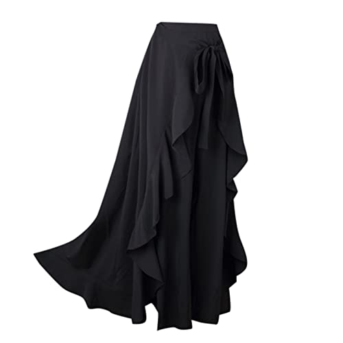 Xiaxogool Palazzo Pants For Women Dressy Dressy Double Layer Wide Leg Culottes Irregular Ruffle Lace-Up Pants Flowy Palazzo Slacks Elegant Office Business Casual Wear 2023 Black Large #TOP4