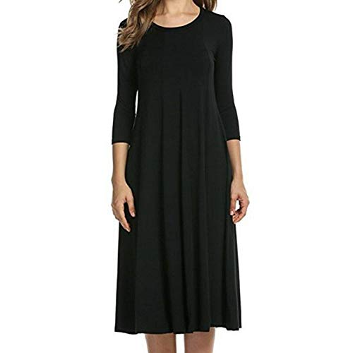 Colop Womens Ladies Plain Jersey Swing Dress Casual Long Sleeve Midi Dress Skater UK Size (Black, 16-18)