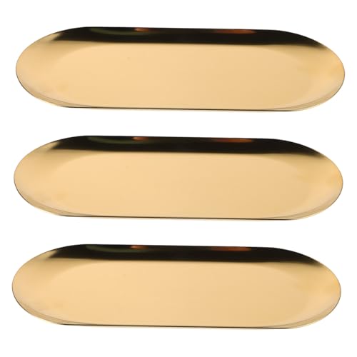ABOOFAN 3pcs Stainless Steel Oval Serving Tray Heavy Duty Platter for Fish Meat Dessert and Sushi Elegant Design for Restaurants Hotels and Home