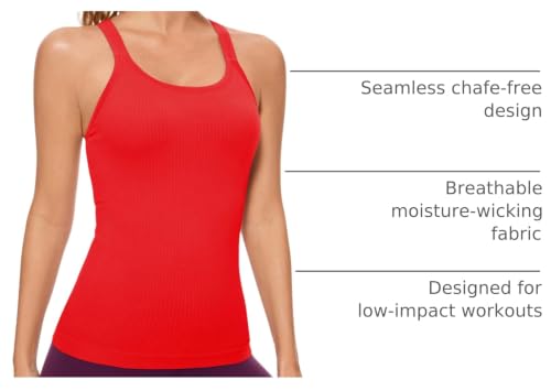 Image of CRZ YOGA Seamless Rib Scoop Neck Tank Tops | Built in Bra, Light Support, Removable Pads, Yoga, Ribbed, Racerback, for Women
