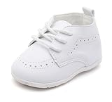 Greceen Baby Boys Girls PU Leather Oxford Dress Shoes for Infants Classic Lace-Up First Walking Shoes for Weddings, Christenings, and Formal Occasions (3-24 Months) 253 White 2