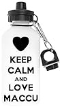 Materiale leggero Keep Calm And Love Maccu Senza Inquinanti Bianca Bottiglia d\'acqua Alluminio Per Esterni Pollutant Free White Water Bottle Aluminium For Outdoors