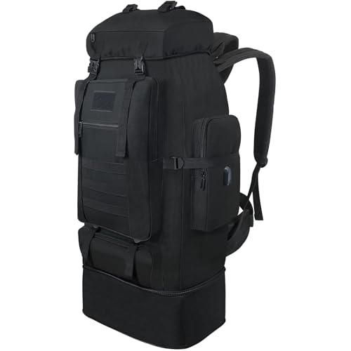 Vaupan Expandbarer 70L bis 100L Rucksack, Großer MOLLE Camping Wanderrucksack, Wasserdichter Taktischer Rucksack Reise Trekkingrucksack für Outdoor & Wandern (Schwarz)