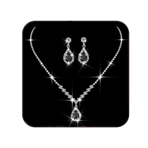 JAKAWIN Silver Rhinestone Jewelry Set Wedding Necklace Earrings for Women