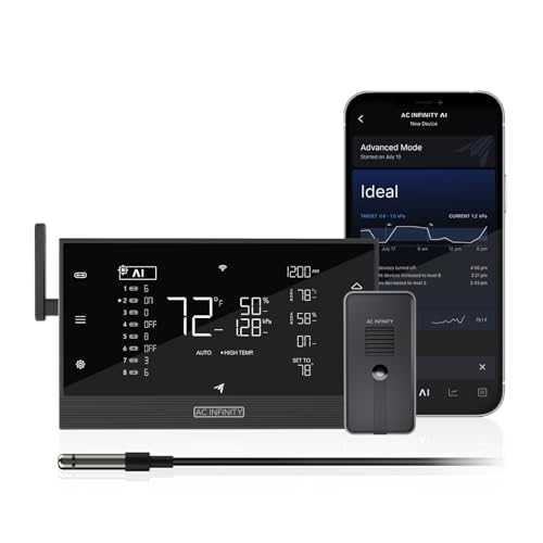 AC Infinity Controller AI+ with CO2 Sensor Bundle – AI-Powered Learning, CO2 Data Tracking for Gardens & Grow Tents, Temp, Humidity, & VPD Monitoring for Dynamic Level Adjusting, Bluetooth & WiFi App