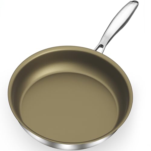 Abijan Bratpfanne 28cm,Titan Pfanne Induktion, Edelstahlpfanne Antihaft, PFOA & PTFE-Frei, Schnellwärmend, Für Alle Herdarten Geeignet,Spülmaschinengeeignet, Backofenfest Bis 260°C