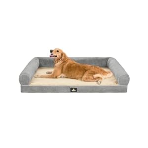 Veehoo Orthopedic Dog Beds for Large Sized Dogs – XL Dog Sofa Bed with Bolsters, Extra Large Pet Couch Bed with Removable Washable Cover & Nonslip Bottom, Cream